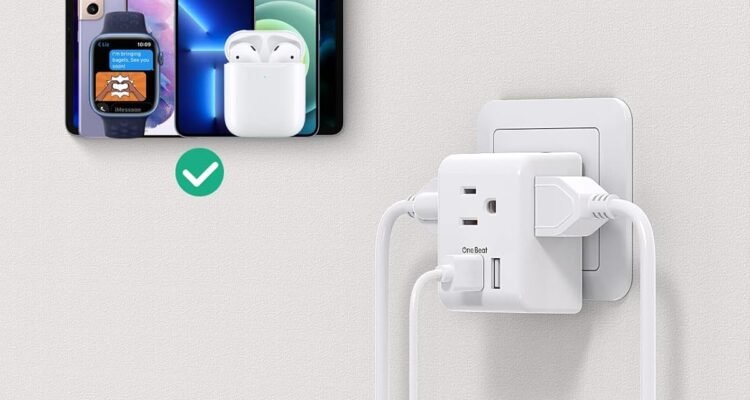 2 pack european travel plug adapter international power plug adapter with 3 outlets 3 usb charging ports1 usb c type c p 4