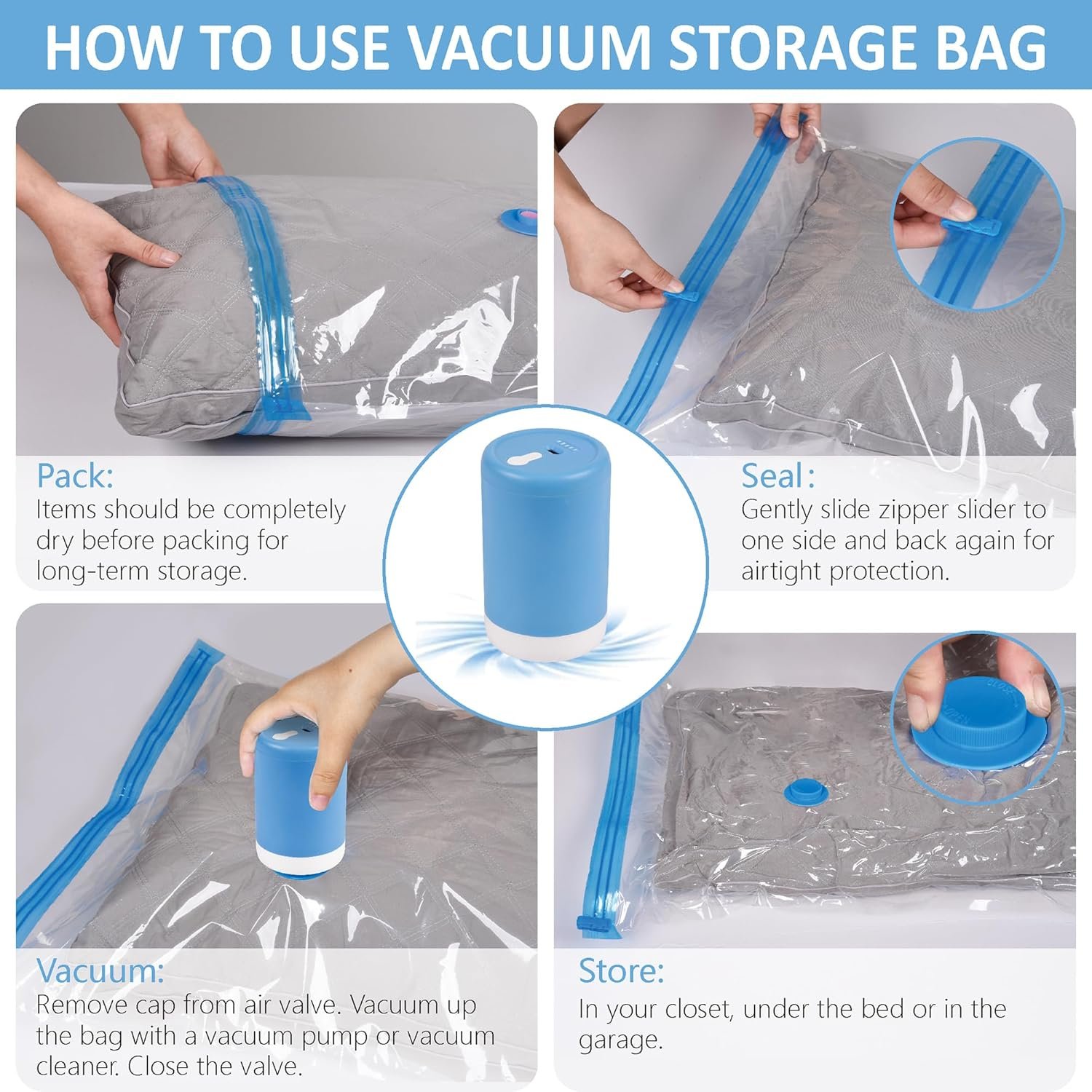 20 pack vacuum storage bags space saver bags 4 jumbo4 large4 medium4 small4 roll compression for comforters and blankets 3