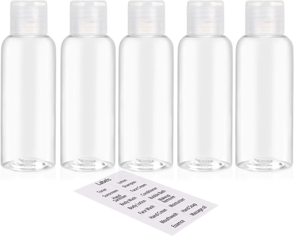 5 Pack 3.4oz Empty Plastic Travel Bottles for Toiletries TSA Approved Leak Proof Squeezable Travel Size Containers Travel Essentials Accessories, clear