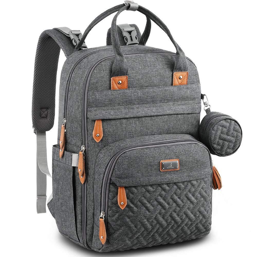 BabbleRoo Diaper Bag Backpack - Multi function Waterproof Diaper Bag, Travel Essentials Baby Tote with Changing Pad, Stroller Straps  Pacifier Case - Unisex, Dark Gray