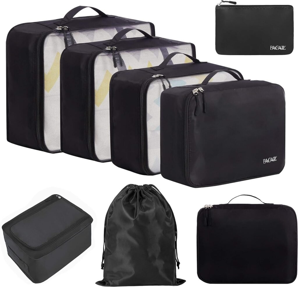 BAGAIL 8 Set Packing Cubes Luggage Packing Organizers for Travel Accessories (Jet Black)