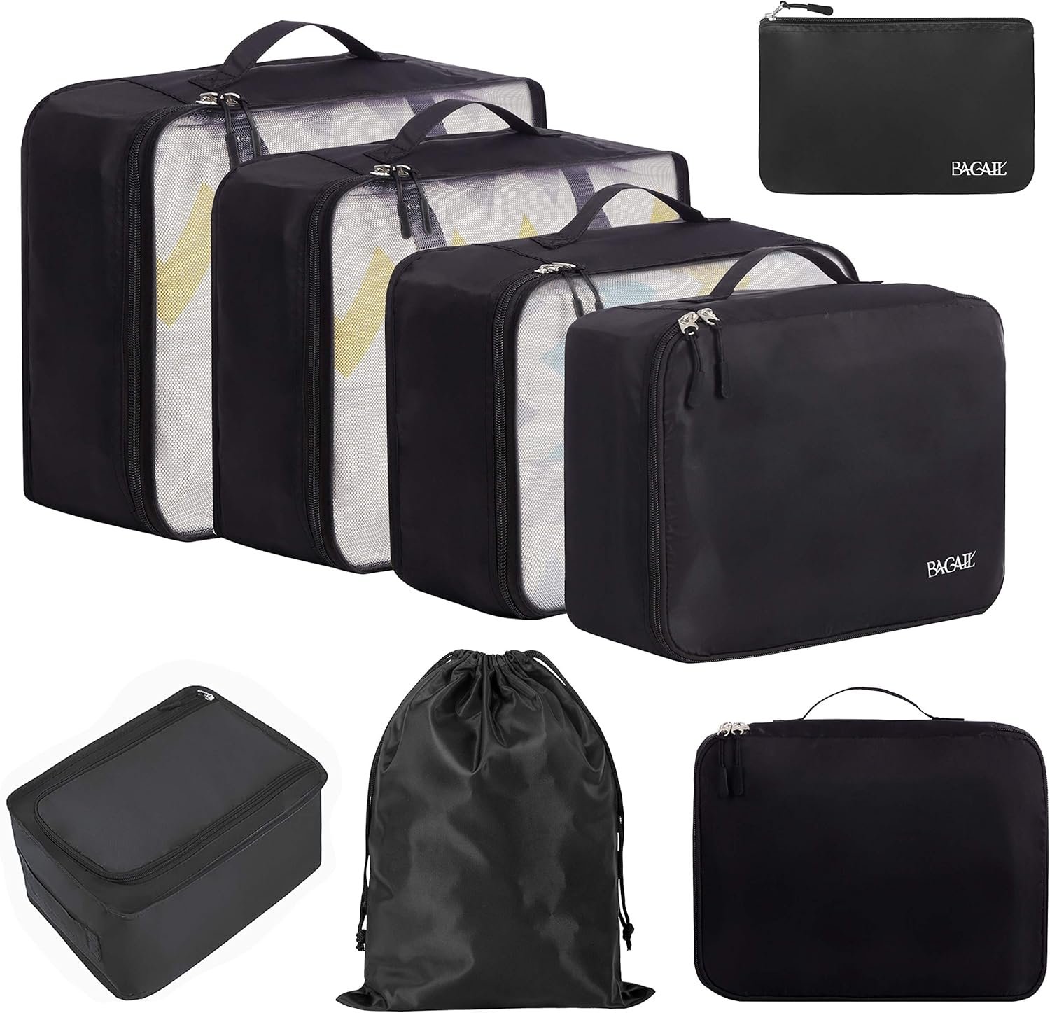 bagail 8 set packing cubes luggage packing organizers for travel accessories jet black