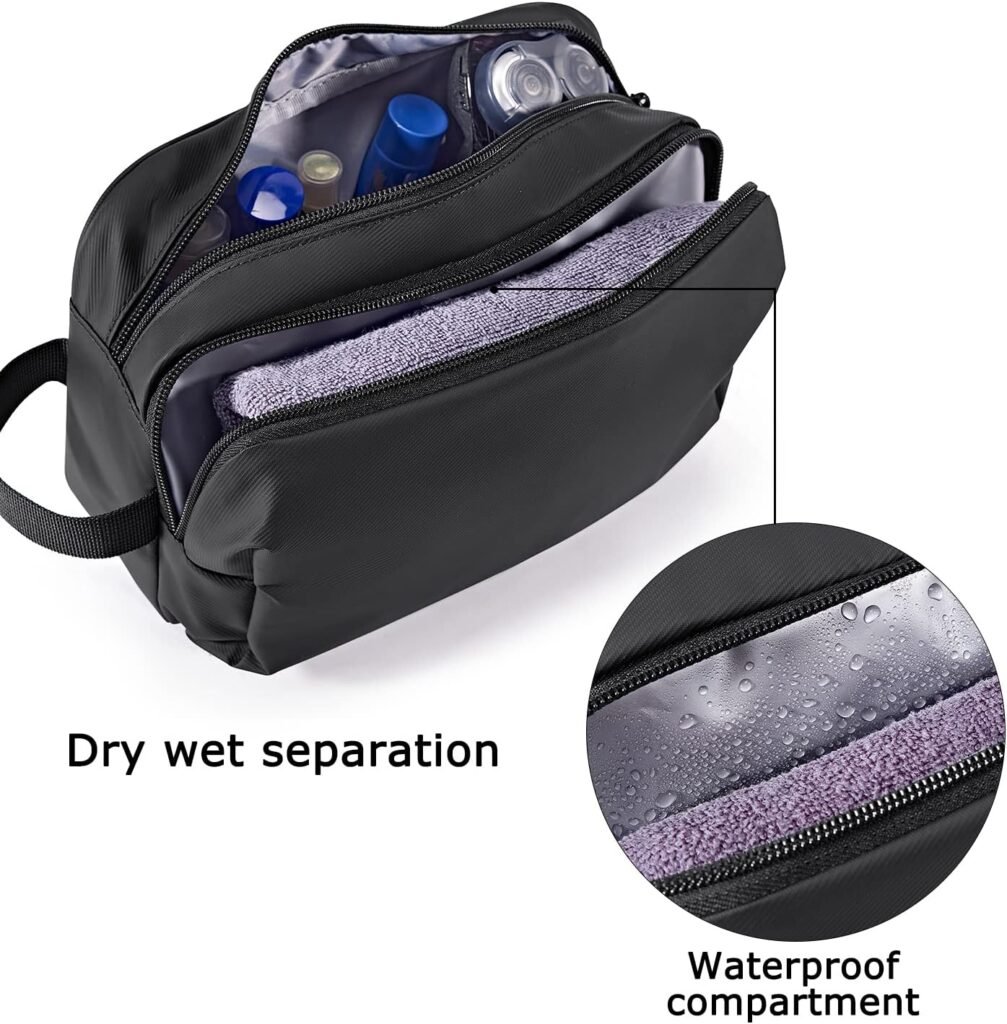 BAGSMART Toiletry Bag for Men, Travel Toiletry Organizer Dopp Kit Water-resistant Shaving Bag for Toiletries Accessories, Door Room Essentials, Black