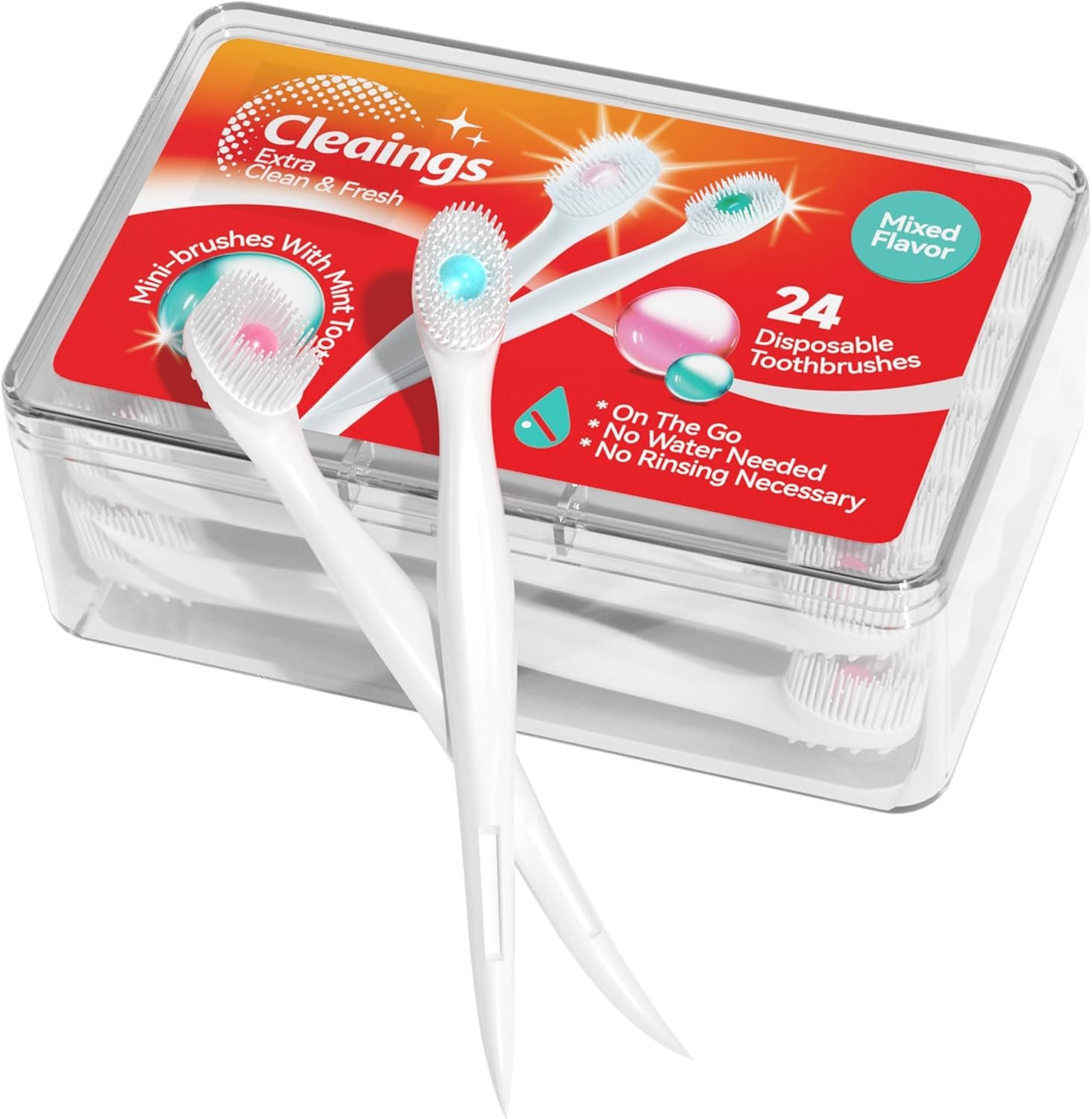 cleaings mini brushes disposable toothbrushes with toothpaste and pick for work or travel 24 count mint flavorpack of 1